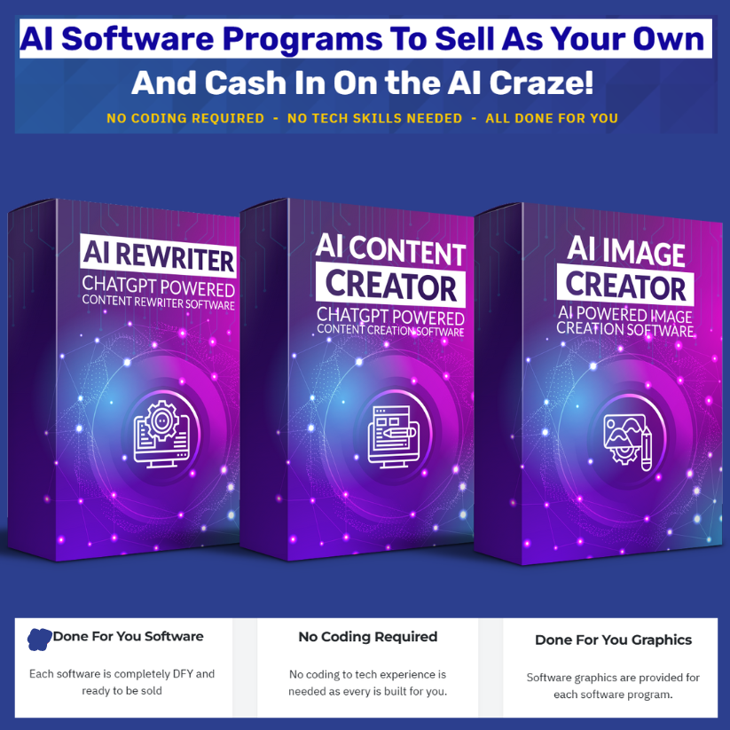 AI IMAGE GENERATOR, AI CONTENT CREATOR and AI REWRITER | 3 AI ChatGPT Software You Can Rebrand and Resell As Your Own